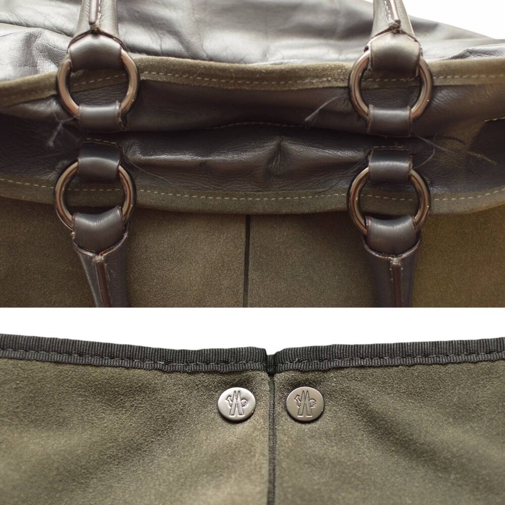 Moncler A Porter Gray Leather Suede Tote Handbag Shoulder bag - Picture 9 of 9